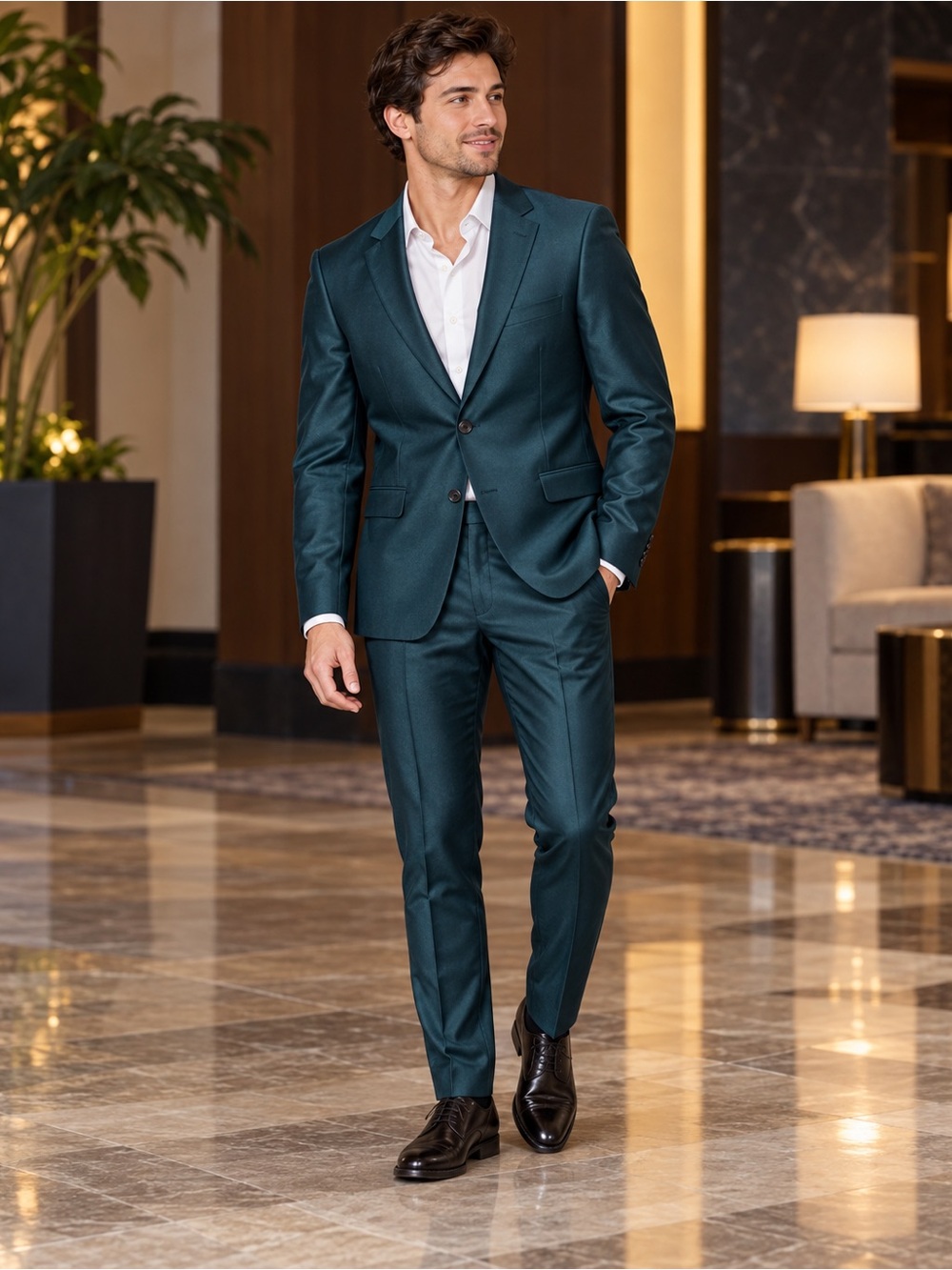 Egara Men’s Teal Skinny Fit Stretch Suit 34S Jacket 30x30 Pants